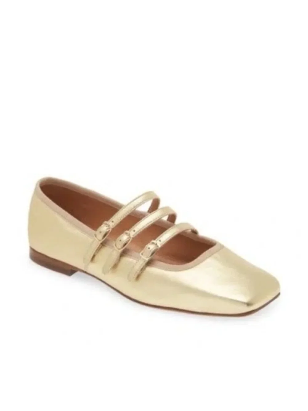 Mansur Gavriel Square Toe Mary Jane gold lamb leather Flats size  39